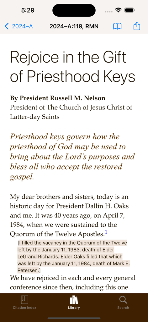 View of a General Conference talk in the Scripture Citation Index app