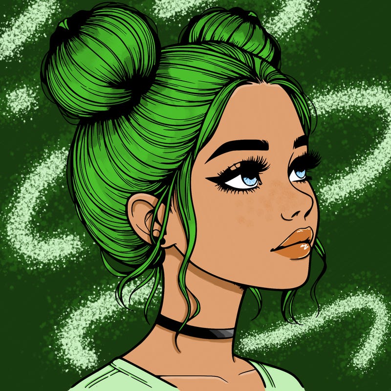 realistic girl with buns on the top of her head