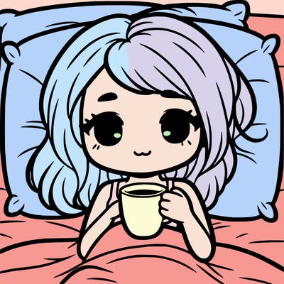a girl drinking coffee in bed