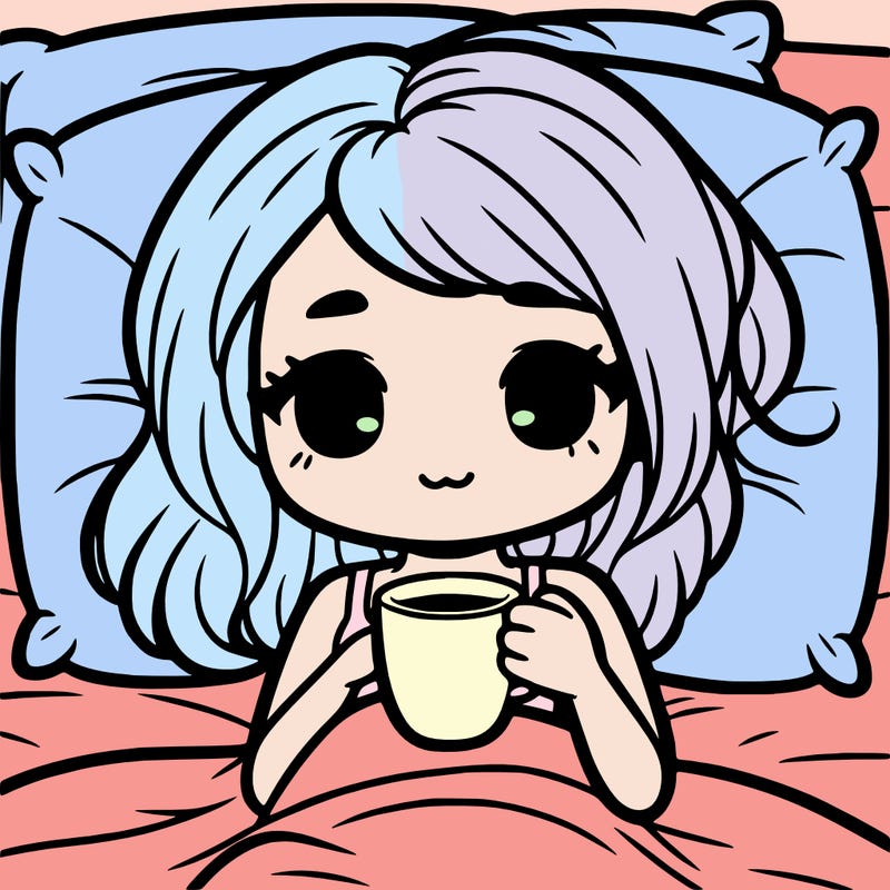 a girl drinking coffee in bed