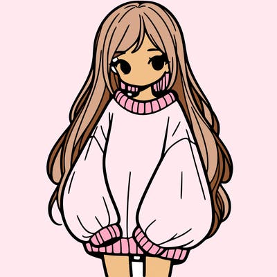 girl with long hair and is wearing an oversized sweater
