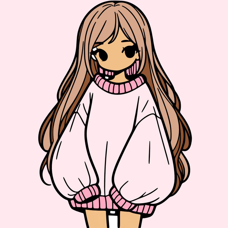 girl with long hair and is wearing an oversized sweater