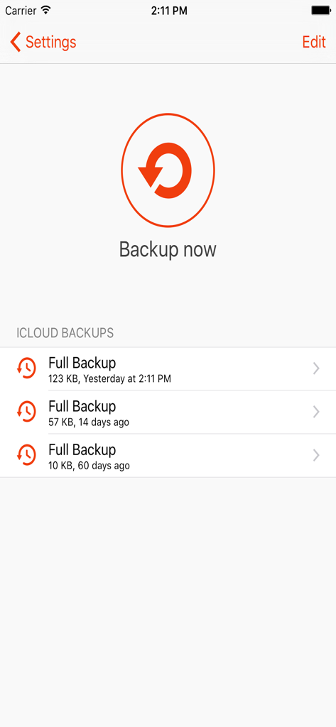Una captura de pantalla de los ajustes de respaldo de iCloud en la aplicación Lock Notes
