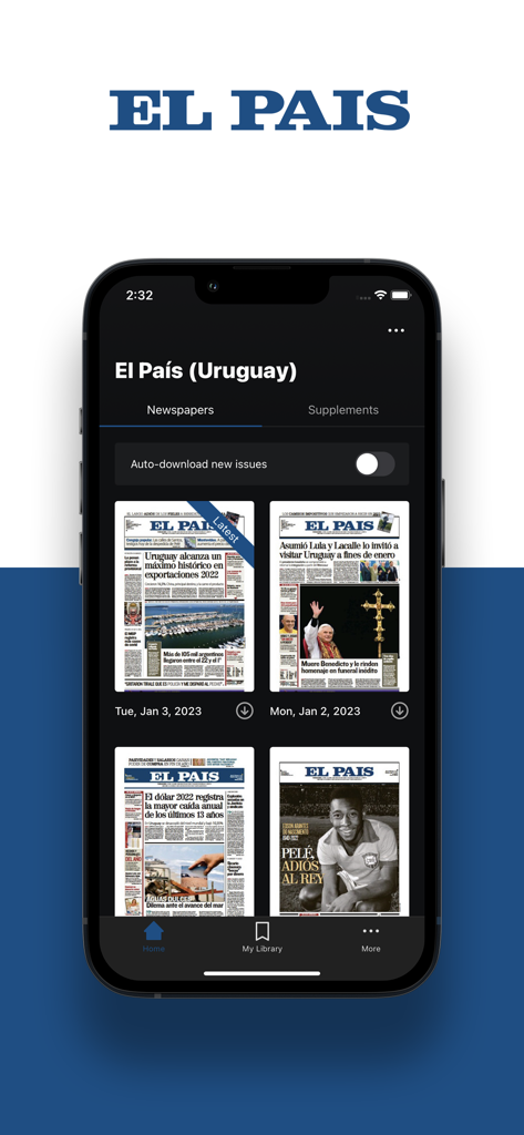 Smartphone screen displaying the digital library of El Pais Uruguay newspaper editions