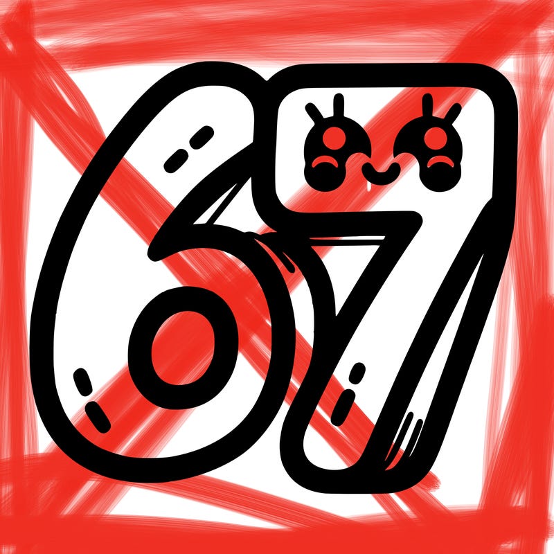 the numbers 67