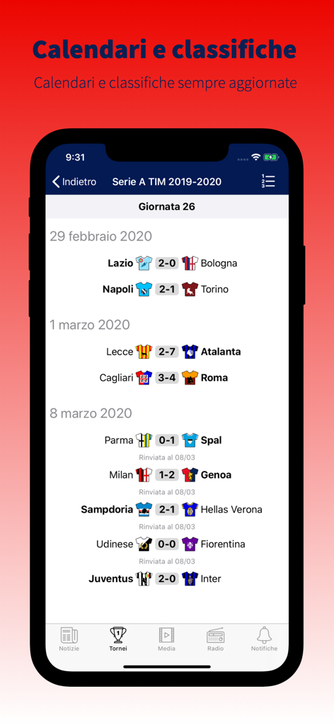 Canale TMW Genoa - Mobile app screen showing Serie A match scores and calendar for Genoa fans