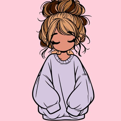girl with baggy sweatshirt and messy bun