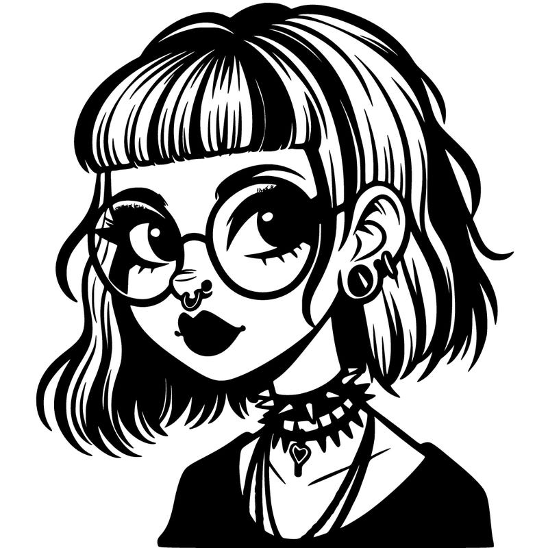 gothic girl with a mullet and glasses