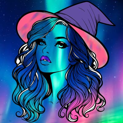 realistic witch girl with wavy hair and lips