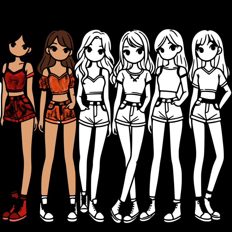 a group of girls wearing crop tops and shorts