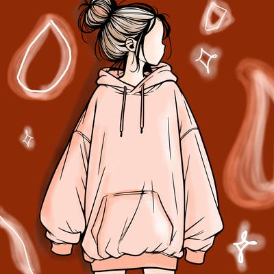 realistic girl with a oversized sweatshirt on and a bun