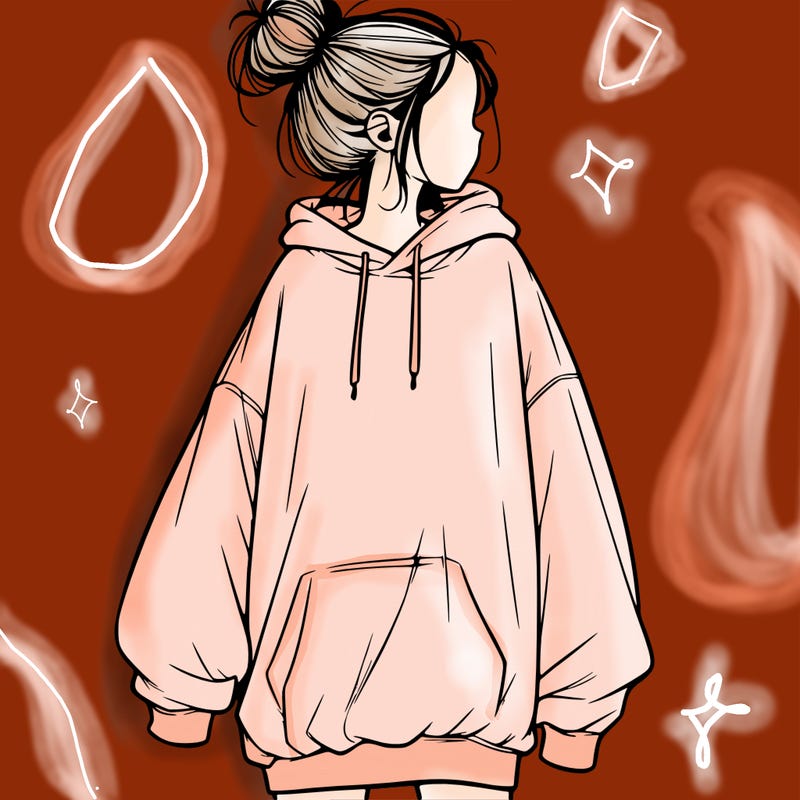 realistic girl with a oversized sweatshirt on and a bun