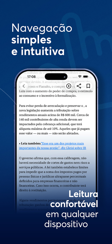 Correio Braziliense - Uma tela de smartphone exibindo um artigo de notícias dentro do aplicativo Correio Braziliense, destacando sua navegação intuitiva e layout de leitura confortável.