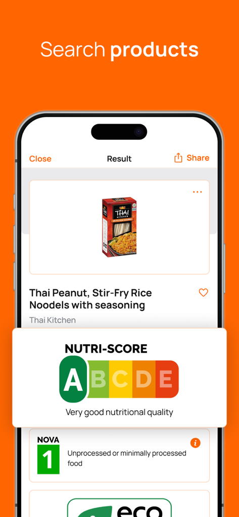 A barcode scanner app interface showing the Nutri-Score and nutritional quality of a scanned food product