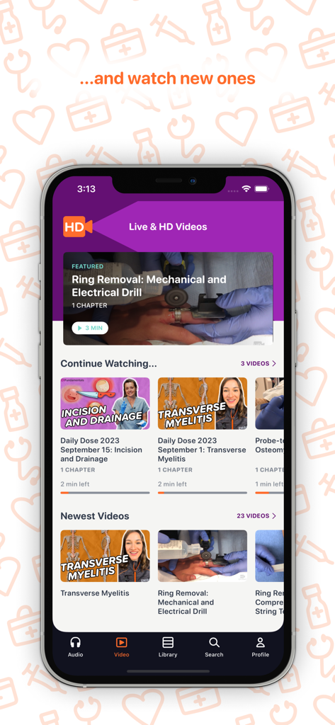 EM:RAP - Medical Education - Interface of the EM RAP app displaying a library of medical education videos and clinical procedures