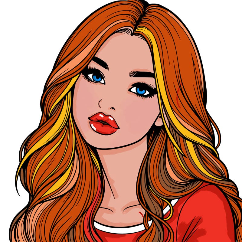 realistic girl with hair on her hair and lips