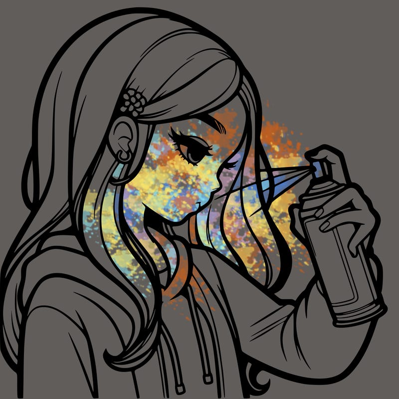 a realistic girl spray painting