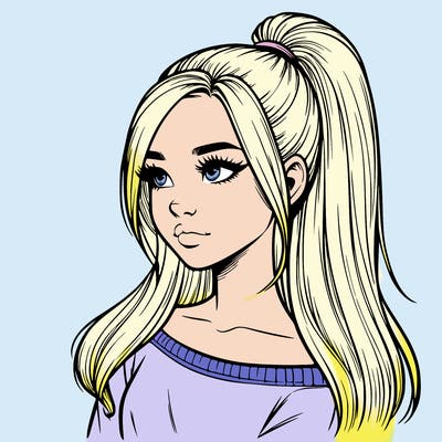 realistic girl with a high ponytail