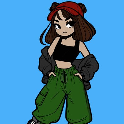 girl in crop top and baggy pants