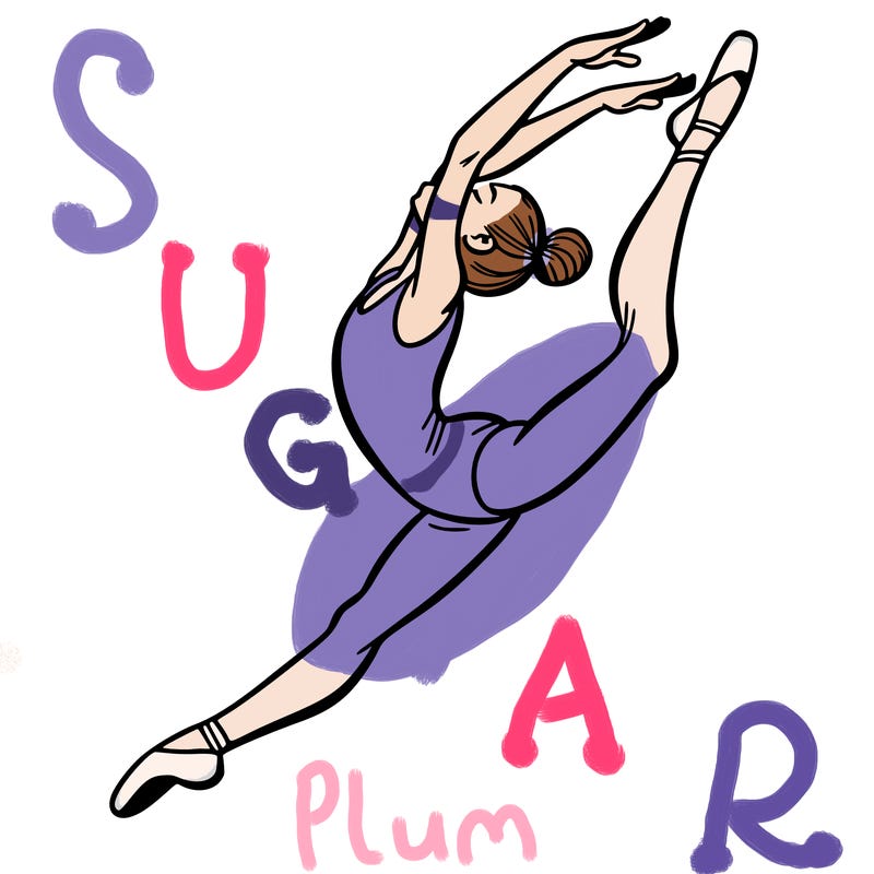 gymnast doing a leap in a leotard with a bent back leg