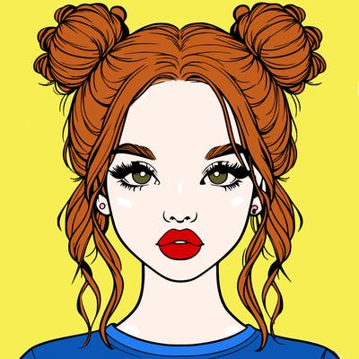 realistic girl with two buns in hair and lips
