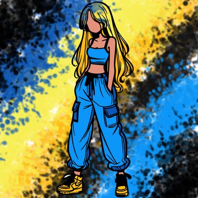 girl in baggy pants crop top and long hair