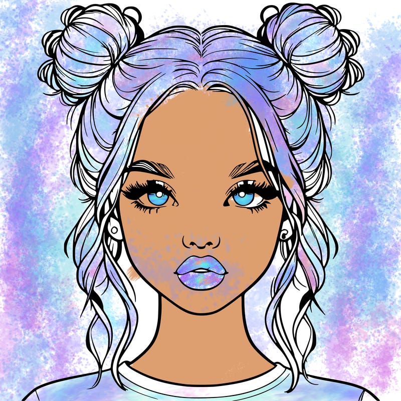 realistic girl with two buns in hair and lips