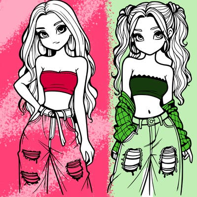 2 girls in crop tops and baggy jeans ripped