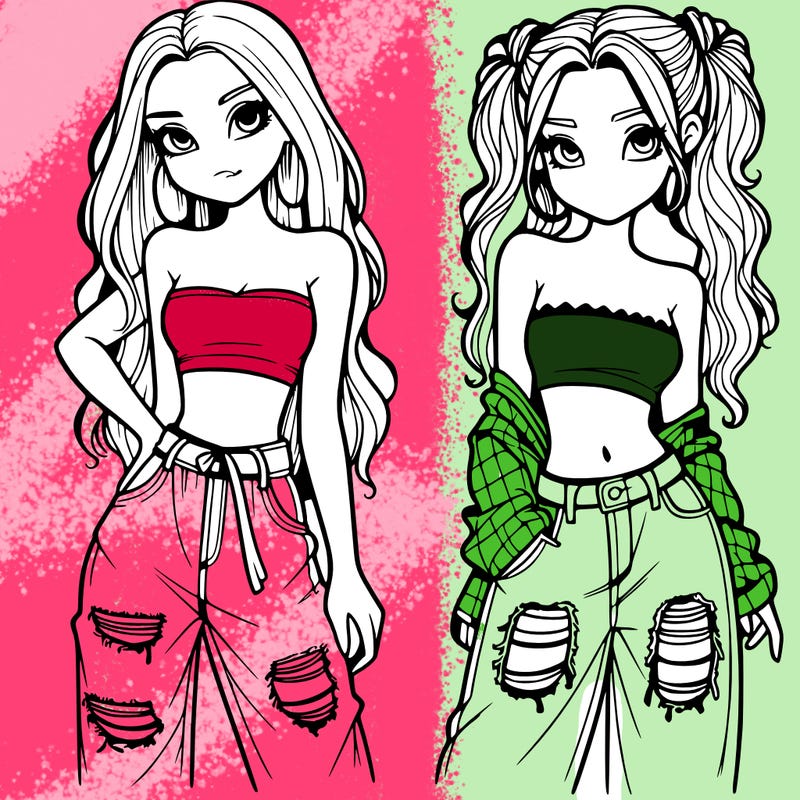 2 girls in crop tops and baggy jeans ripped