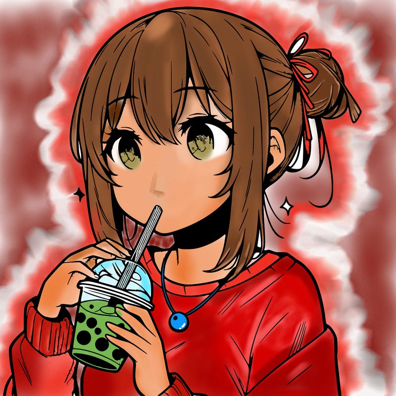 manga character drinking boba