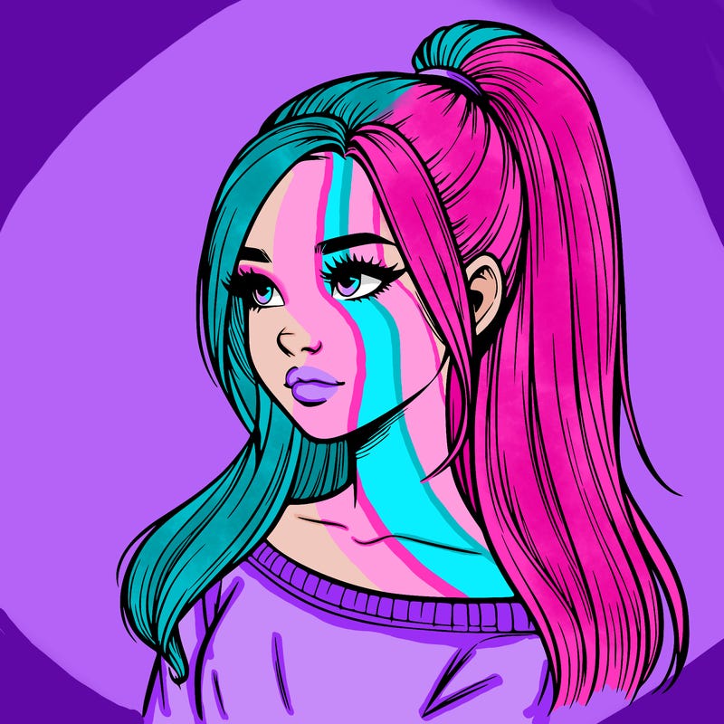 realistic girl with a high ponytail