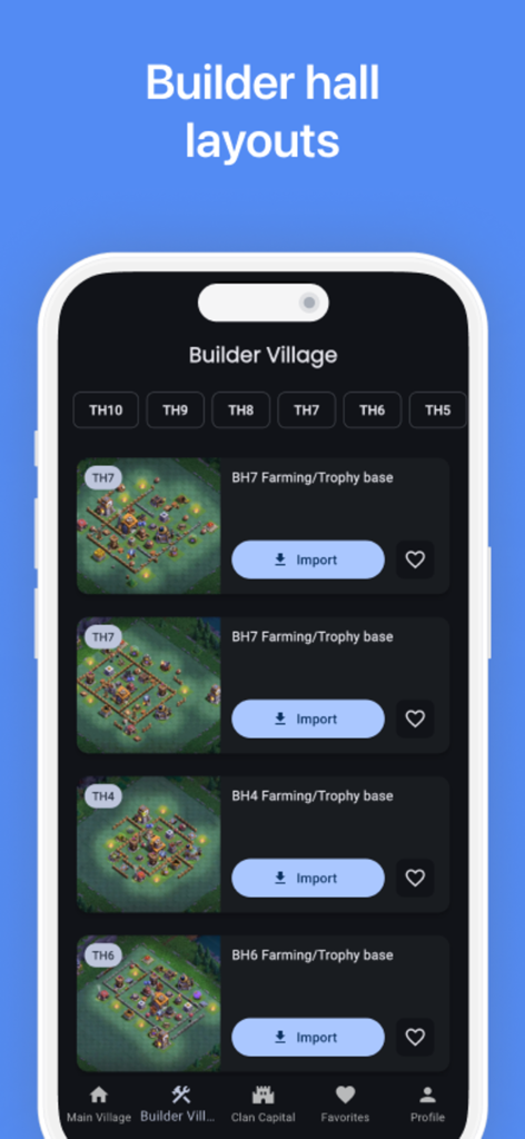 Layouts do salão do construtor de Clash of Clans com funcionalidade de importação no aplicativo Coc Studio