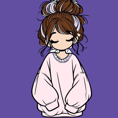 girl with baggy sweatshirt and messy bun