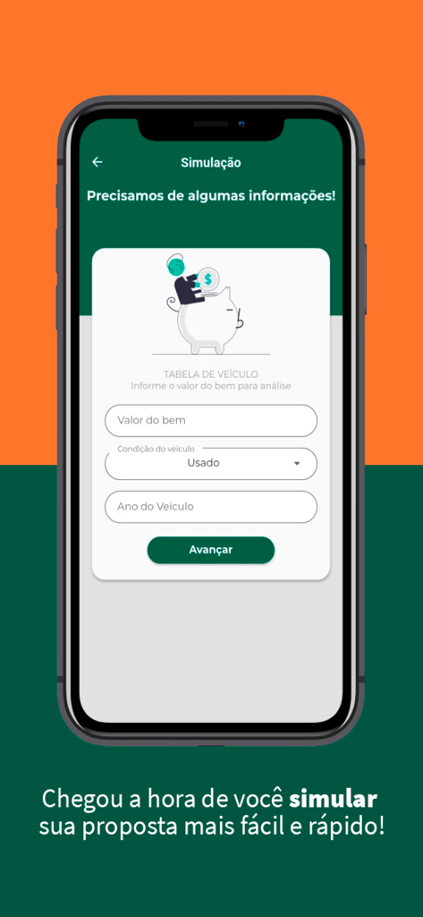 Cresol Crédito - Pantalla de la aplicación Cresol Credito para simulación de préstamo de vehículo y propuesta de crédito.