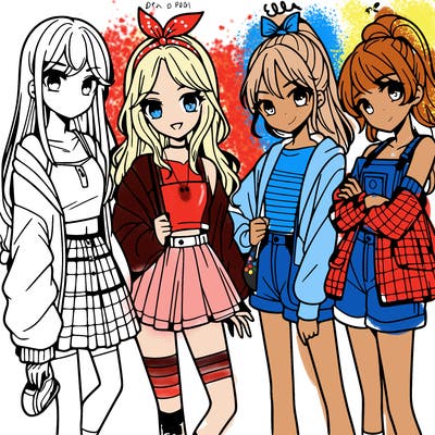 teen manga girls group of 4