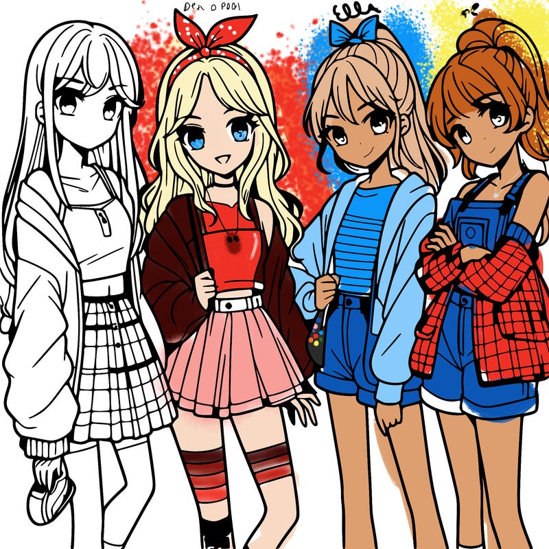teen manga girls group of 4