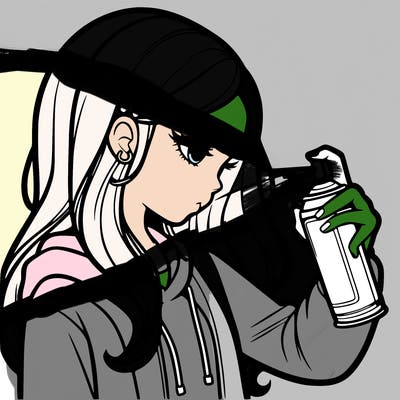 a realistic girl spray painting