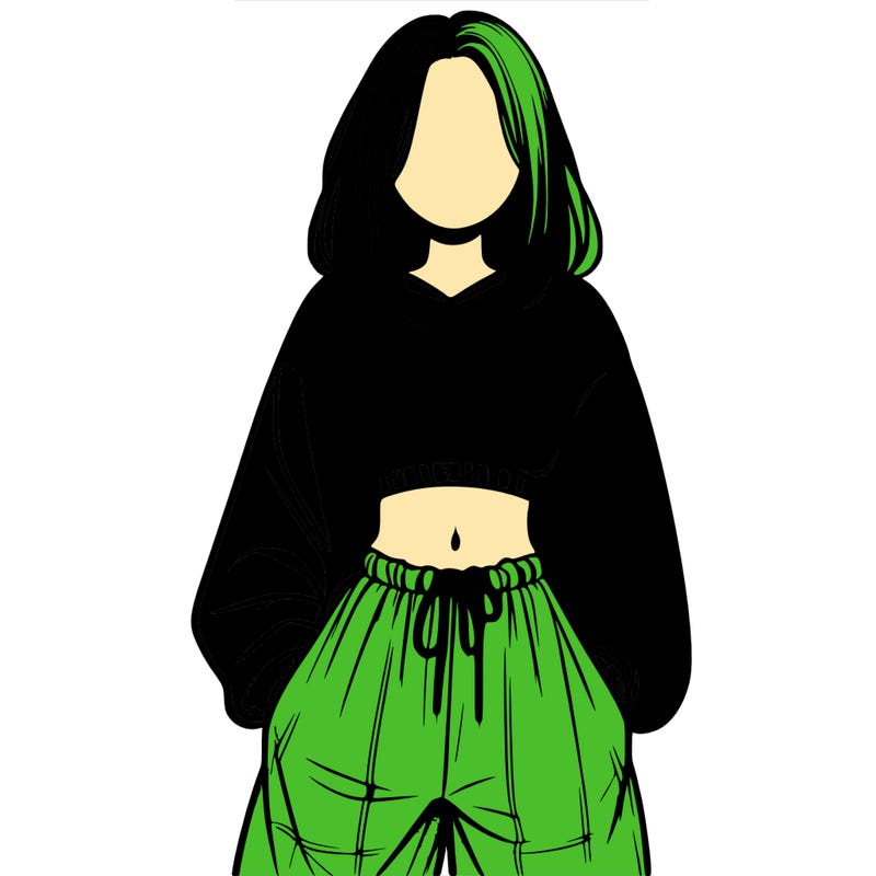 realistic girl faceless with baggy pants and a crop top