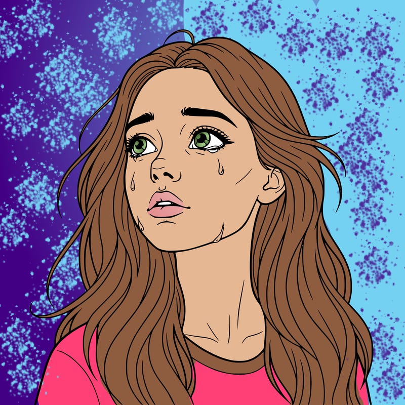 realistic girl staring off into space about to cry