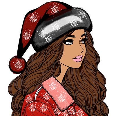 realistic girl in santa hat