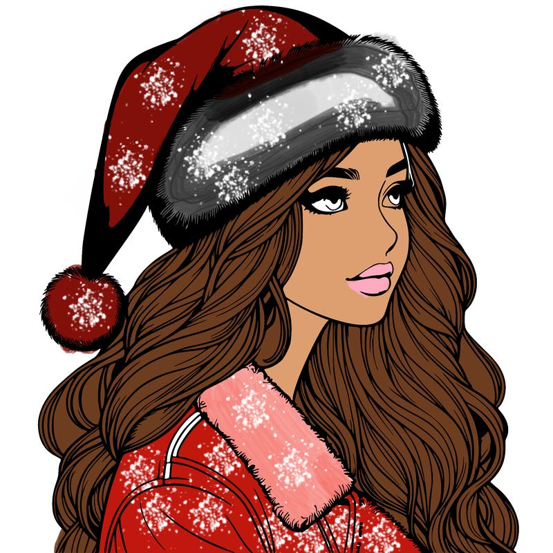realistic girl in santa hat