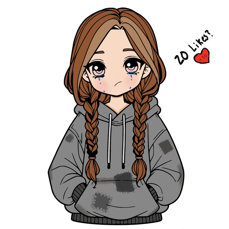 a realistic girl with a oversized hoodie and she has braids