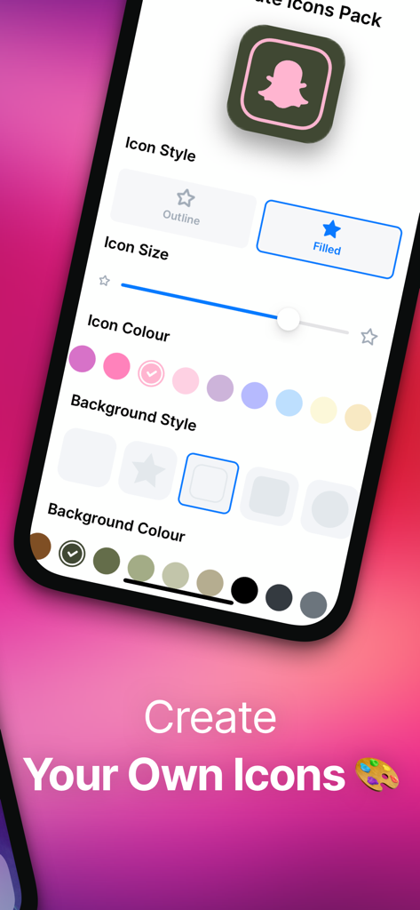App Icons Customizer - Themes - Interfaz de usuario para crear iconos de aplicaciones personalizados con varios estilos y colores.