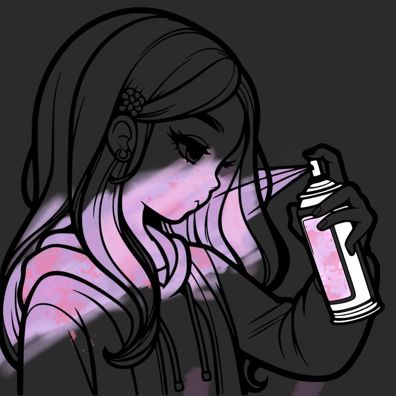 a realistic girl spray painting