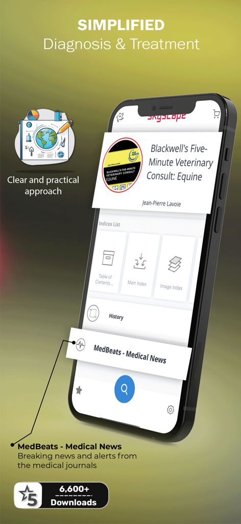 Mobile app interface for Blackwell's Equine Veterinary Consult showing simplified diagnosis and treatment tools.