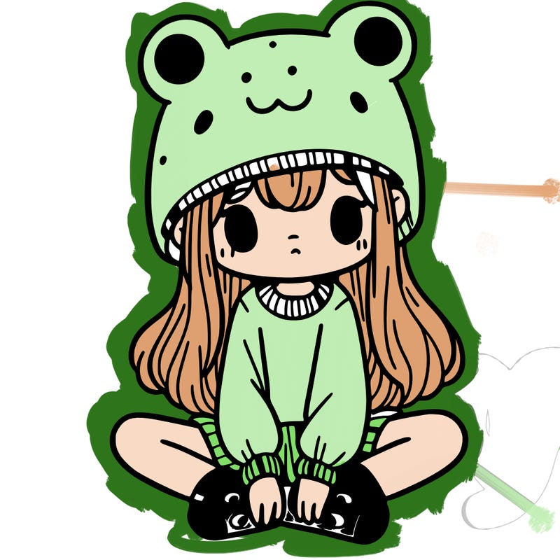 a girl wearing a frog hat and some frog socks