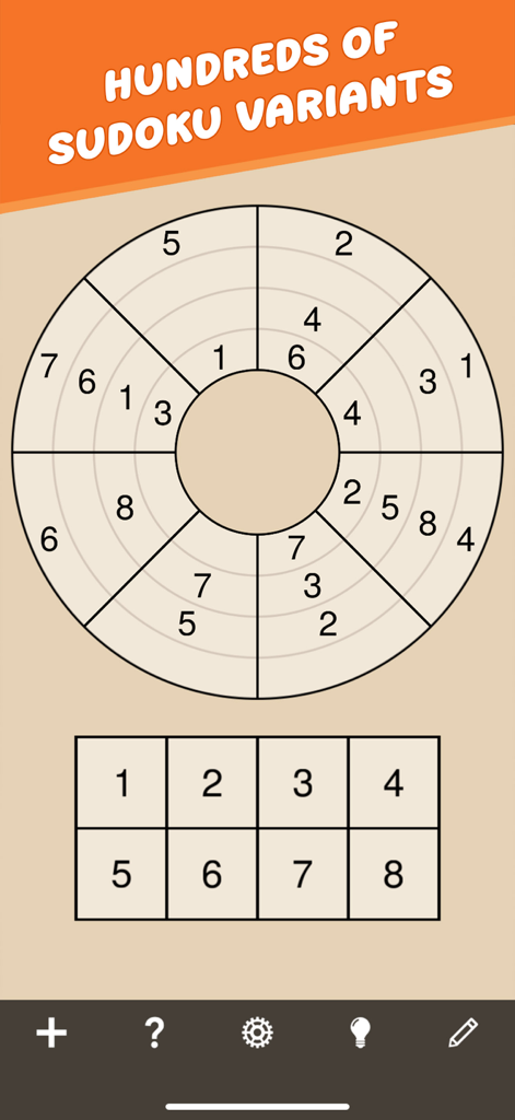 Sudoku Mega Bundle - A circular Sudoku puzzle variant layout with a number selection pad in the Sudoku Mega Bundle mobile app