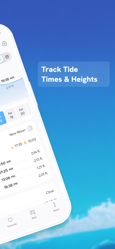 NOAA Tide Chart & Forecast - Interfaz de la aplicación NOAA Tide Chart que muestra tiempos de mareas diarias y alturas del agua.