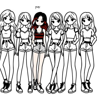 a group of girls wearing crop tops and shorts