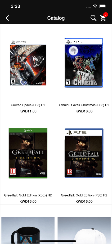 Umbrella Store - Catálogo do aplicativo Umbrella Store mostrando jogos de PlayStation 5 e Xbox com preços